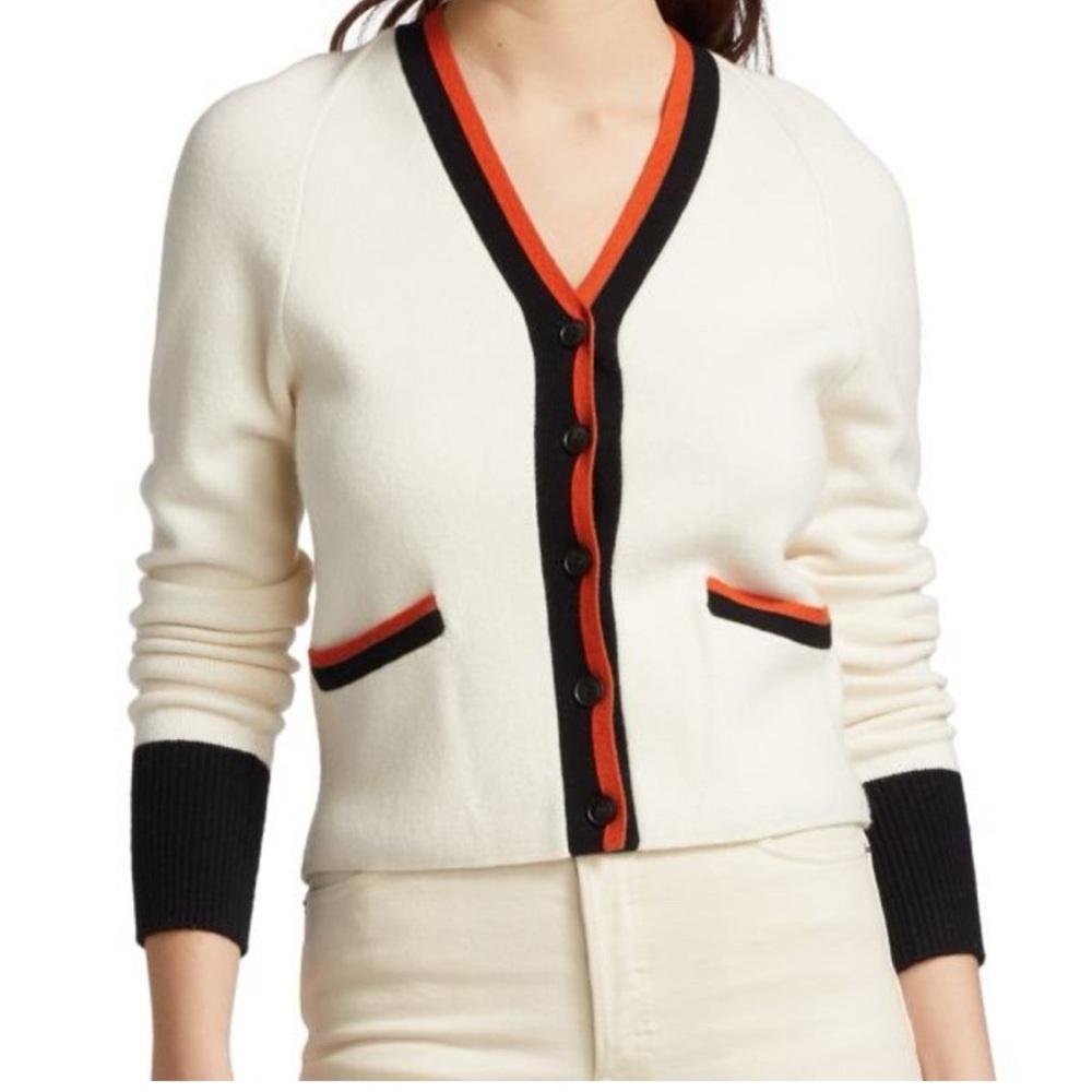 Re/Done Black and White Varsity Cardigan Sweater